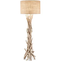 Ideal Lux Stehleuchte DRIFTWOOD, 1-flammig, Rund mit Textilschirm, E27, Metall / Naturholz IDEA-148939