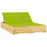 vidaXL Gartenliege Doppelliege Gartenliege Sonnenliege Holzliege mit Auflagen hellgrün Ki grün
