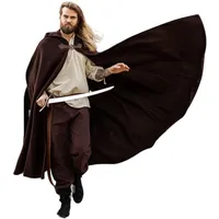Leonardo Carbone® Unisex Mittelalter Wollumhang mit Wolfsschließe Tjark - Mittelalter Kleidung Damen & Herren, Cape Männer, Hobbit Kostüm, LARP, Wikinger, Cosplay Herren, Halloween, Karneval Braun