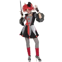 Karneval-Klamotten Clown-Kostüm Damen Harlekin Narren Kostüm Karneval, Damenkostüm Clownstunika Pierrot Narren Kleid Fasching rot|schwarz 40-42