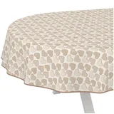 ANRO Tischdecke Wachstuchtischdecke abwaschbar Herz Tischwäsche Gartentischdecke (Einzelstück 1-tlg), wasserabweisend pflegeleicht Shabby Chic Beige Oval 180x140cm beige Oval | 140 cm x 180 cm