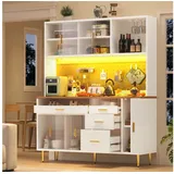 STILVORA Highboard Hochschrank mit LED und mit Lochwandregale für Küchen,Ess & Wohnzimmer weiß