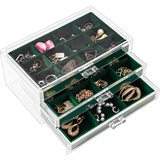 ProCase Acryl Schmuck Organizer Schmuckschatulle für Damen Durchsichtige Schmuckaufbewahrung Schmuckkästchen Schmuckbox mit 3 Schubladen für Ohrringe, Ringe, Armbänder -Emerald