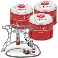 Evocamp Mini-Gaskocher 3.2 kW mit Piezo-Zünder, + 3 Kartuschen