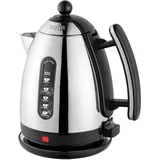 Dualit LITE Wasserkocher Edelstahl 1,5L Schwarz, kompakter Retro Wasserkocher mit tropffreiem Auslauf für bis zu 6 Tassen, zwei Wasserstandsanzeigen, energieeffizientes Heizelement