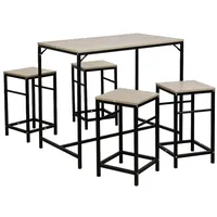 JEOBEST Balkonset Balkonmöbel-Sets, Bartisch Set 5-teilig Esstisch Bistrotisch, (Set, 5-tlg., 4 Stühle und 1 Tisch) schwarz