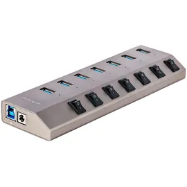 Startech 7-Port Self-Powered USB-C Hub mit individuellen An-/Ausschaltern, USB 3.0 5Gbps Erweiterung mit Netzteil, Desktop/Laptop auf USB-A, Typ C w/BC 1.2 (5G7AIBS-USB-HUB-EU), Space Gray