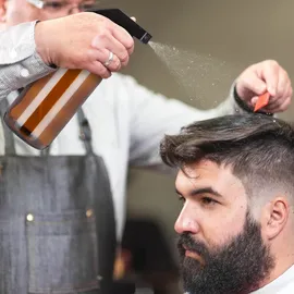 Relaxdays Sprühflasche Glas, 2x 500 ml, Set, nachfüllbar, Nebel & Strahl, Haarpflege, Reinigung, Zerstäuber, leer, braun