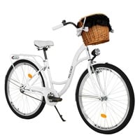 Milord Komfort Stadtfahrrad Fahrrad mit Weidenkorb Damenfahrrad, 26 Zoll, Weiß, 1-Gang
