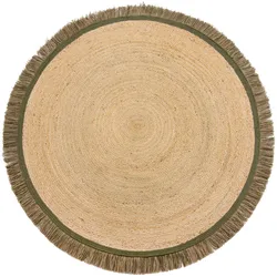 Kadima Design Naturteppich mit Fransen `Tay` - Robuster Jute-Polyester - Handgewebt in Indien. Farbe: Braun-Grün, 180x180 cm
