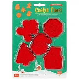 Legami - Weihnachtsplätzchenformen, Ausstechformen, Set mit 5 verschiedenen Formen mit Stempel, auch für Kinder geeignet