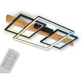 Briloner - LED Deckenlampe mit Fernbedienung, stufenlos dimmbar, 3 Stufen Schaltung, LED Lampe, Deckenleuchte, Wohnzimmerlampe, Schlafzimmerlampe, Küchenlampe, 75x40x8 cm(LxBxH), Schwarz-Holz