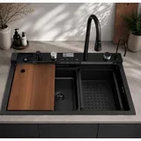 faizee home Küchenspüle Nano Innovative Küchenspüle Graphit 75 x 46 cm mit Armatur - Schwarz