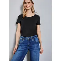 STREET ONE Damen A322897 Basic T-Shirt in Unifarbe, Black,