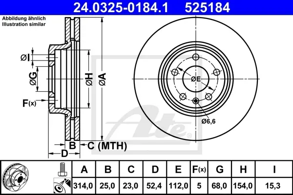 ATE Bremsensatz, Scheibenbremse ijzjsgj1g7 Vorderachse belüftet 314mm 25mm für VAG
