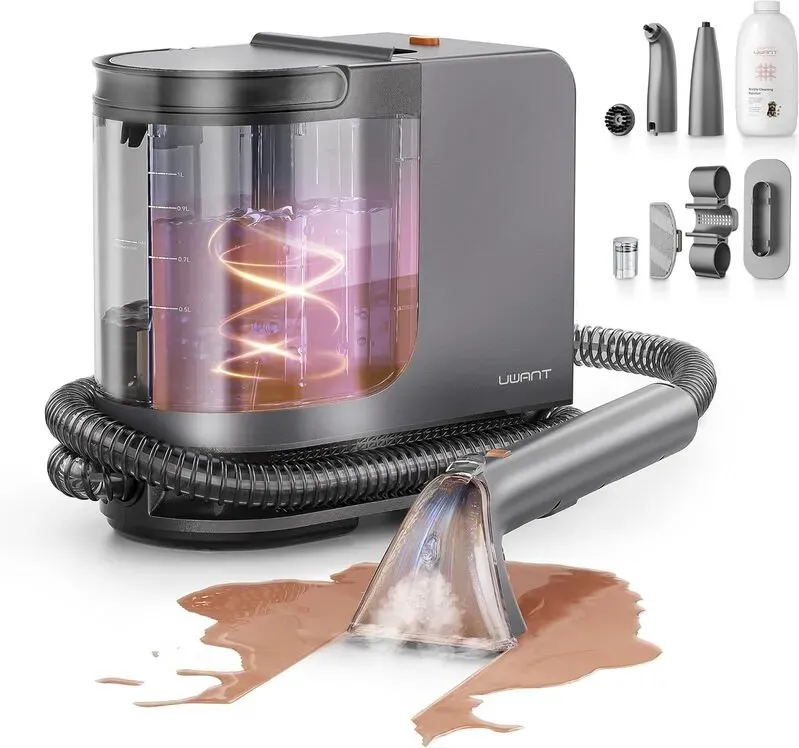 [Limitierte Angebote - 139,99 € mit kostenlosem Lieferung am nächsten Tag] UWANT B400 Grau Fleckenreiniger, 30 s schneller Dampf, 100 % Milbens & 99 %+ Bakterienbeseitigung, 600 W Motor, 18000 Pa starke Saugkraft, Funktioniert auf Betten, Sofas, Teppichen, Autos & Hartböden