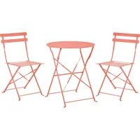 Beliani Balkonset Korallenrot Stahl 3-Teilig Tisch mit 2 Stühlen Zusammenklappbar Modern Französicher Stil Terrasse Garten Outdoor