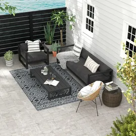 Outsunny Outdoor-Teppich, Kunststoffteppich Wasserabweisender Wendeteppich, Grau,