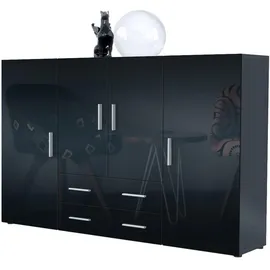 Vladon Highboard 166,5 x 106,5 x 35 cm Anthrazit matt / Schwarz Hochglanz