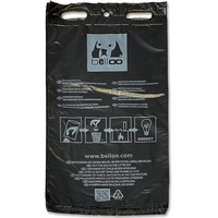 50 Hundekotbeutel BELLOO® aus Recyclingmaterial PELD/HD schwarz mit Aufdruck, auch Gassibeutel Hundebeutel oder Kotbeutel genannt, Made in Germany