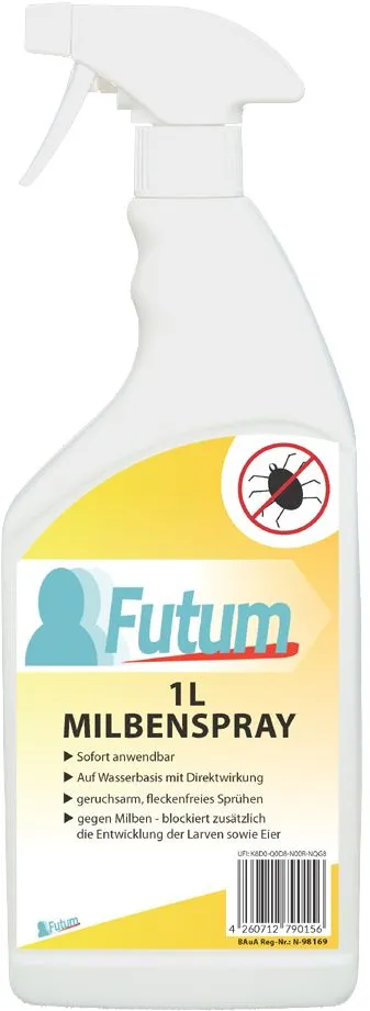 Futum Milben-Spray hochwirksam gegen Hausstaubmilben & Milben Eier Milbenspray 1 l