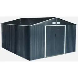 Gartenschuppen aus Metall - Slack - 12,99 m2 Anthrazit - zwei Schiebetüren, inkl. Bodenbefestigungsset, L 341 x 386 x 211cm