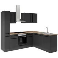 P & B Eckküche, Schwarz, Holzwerkstoff, 2 Schublade(n) Schubladen, seitenverkehrt montierbar, L-Form, nur wie online abgebildet bestellbar, 250x175 cm, Küchen, Eckküchen, Eckküchen mit Geräte