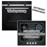 Siemens Backofen PREMIUM Teleskopauszug + Gas-Kochfeld FlameSelect autark 60cm