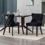 Ya-Home Samt Esszimmerstühle 2er Set, Küchenstuhl mit Löwenkopf-Dekor, Polsterstuhl mit Holzbeine für Esszimmer, Schwarz
