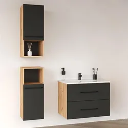 Badmöbel Set LUX 70 cm mit Keramikwaschbecken und 2x Midischrank