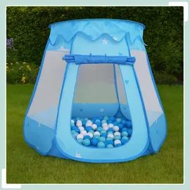 Relaxdays Bällebad Polyester Blau mit 100 Bällen 95 cm x 118 cm x 118 cm