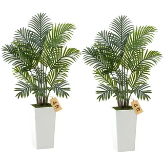 Vevor Künstliche Areca-Palmen, 1,2 m, 2er-Pack Kunstpalmen, Tropische Pflanzen mit weißem Pflanzgefäß, Kunstseidenpflanze im Topf, Kunstbaum für Veranden, Wohnzimmer, Terrassen, Zuhause, Büro