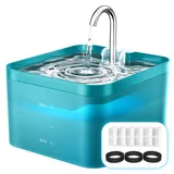Katzenbrunnen, 2,2L Trinkbrunnen für Katze, Super Leiser, Wasserhahn-Design Wasserbrunnen für Katzen mit LED und Aktivkohlefilter, Leicht zu Reinigen (Grün-2,2L-6 Filter + 3 Schwamm)