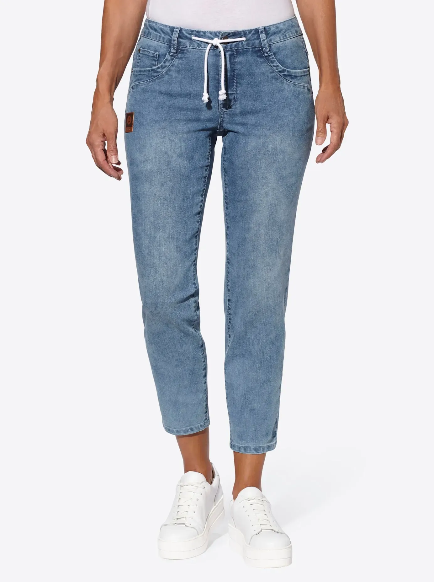 5-Pocket-Jeans CASUAL LOOKS, Damen, Gr. 19, Kurzgrößen, blau (blau, bleached), 81% Baumwolle, 17% Polyester, 2% Elasthan, unifarben, lang, Jeans 5-Pocket-Jeans