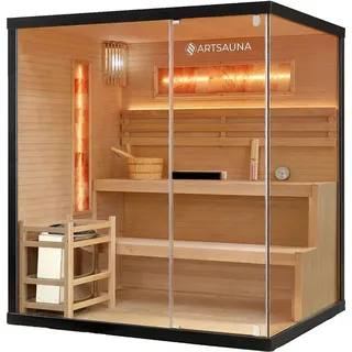 Artsauna Vorbestellung: Artsauna Saunakabine Vantaa 175 mit Salzstein - Indoor Sauna für 4 Personen, 8 kW Ofen, Glasfront