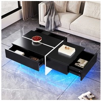 BlingBin Couchtisch Wohnzimmermöbel (100*50*34,5cm, drei geräumige Schubladen), intelligenten LED-Beleuchtungssystem, Drei geräumige Schubladen schwarz