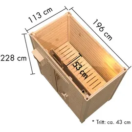 Karibu Saunahaus Hytti 0 naturbelassen Energiesparende Saunatür Ohne Ofen inkl. 8-teiligem gratis Zubehörpaket (Gesamtwert 191,92€)