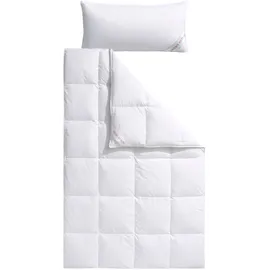 Haeussling Daunenbettdecke + Kopfkissen "Swiss Royal", weiß, B/L: 135cm x 200cm Anzahl Teile 1, B/L: 40cm x 80cm Anzahl Teile 1, Bezug: Baumwolle Füllung: Entendaune/-feder, warm, Bettdecken Bezug: 100% Baumwolle. Kopfkissen Bezug: 100% Baumwolle.