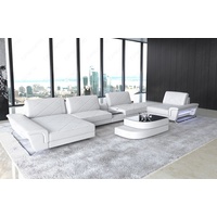 Sofa Dreams Wohnlandschaft Bari, U Form Ledersofa mit LED, verstellbare Rückenlehnen, Designersofa weiß