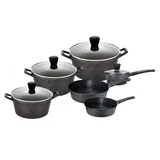 Cheffinger 12-Teilig Kochtopf Set Induktion Kochtöpfe Diamant Topf Induktion Alu Guss Töpfe Deckel Handschuhe Grau