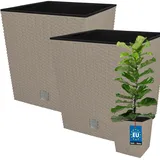 KOTARBAU® 2er Set Blumentöpfe 32 L Höhe: 32 cm Mocca Pflanzentopf aus Kunststoff Übertopf mit Innentopf Blumentopf Set wie Rattan Pflanzentopf Innen Außen