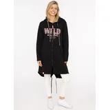 Zwillingsherz Jerseymantel ZWILLINGSHERZ "Wild Mindset", Damen, Gr. S/M, schwarz, angeraute Sweatware, Obermaterial: 50% Baumwolle, 50% Polyester, Mäntel, mit großem WILD Motiv gestickt, Leo Details, Taschen