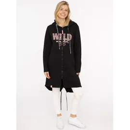 Zwillingsherz Jerseymantel ZWILLINGSHERZ "Wild Mindset", Damen, Gr. S/M, schwarz, angeraute Sweatware, Obermaterial: 50% Baumwolle, 50% Polyester, Mäntel, mit großem WILD Motiv gestickt, Leo Details, Taschen