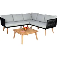 Mendler Garten-Garnitur HWC-L30, Garnitur Sitzgruppe Lounge-Set Sofa, Akazie Holz MVG-zertifiziert - Polster hellgrau