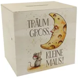 speecheese Spardose Maus und Käse-Mond Spardose aus Holz Träume groß