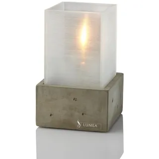 Lumea 1008/1101 Tischlicht Nova weiß mit Unterteil Beton inkl. Flüssigwachskerze und Stabfeuerzeug | Windlicht Acryl inkl. Kerze & Feuerzeug | Brenndauer 40 Std.| Für Indoor & Outdoor, Höhe: 13 cm