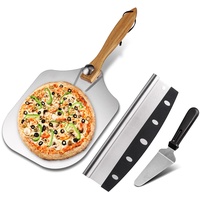 LodBar Premium Qualität Metall Pizzaschaufel 25x12 Zoll mit Pizzaschneider und Pfannenwender, Aluminium Pizzaschieber mit Holzgriff für den Heimgebrauch, Pizzaheber