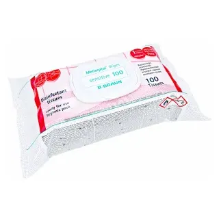 B. Braun Meliseptol® Wipes sensitive Flowpack Desinfektionstücher, Tücher getränkt mit Meliseptol Foam pure, 1 Flowpack = 100 Tücher, Tuchgröße: 18 x 20 cm