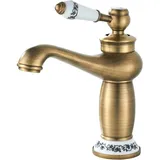 Retro-Badezimmer-Wasserhahn, Keramikgriff, Waschbecken-Wasserhahn, Einhand-Waschtischmischer, Heiß-Kaltwasser-Badezimmer-Wasserhahn, Messing