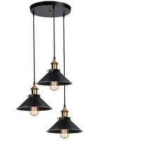 iDEGU Industrielle Pendelleuchte 3-flammige Hängelampe Stil Vintage in Eisen Pendellampe E27 Fassung 22cm Schwarz Lampenschirm Hängeleuchte für Esszimmer Wohnzimmer Küche (3-flammig, Rondell)